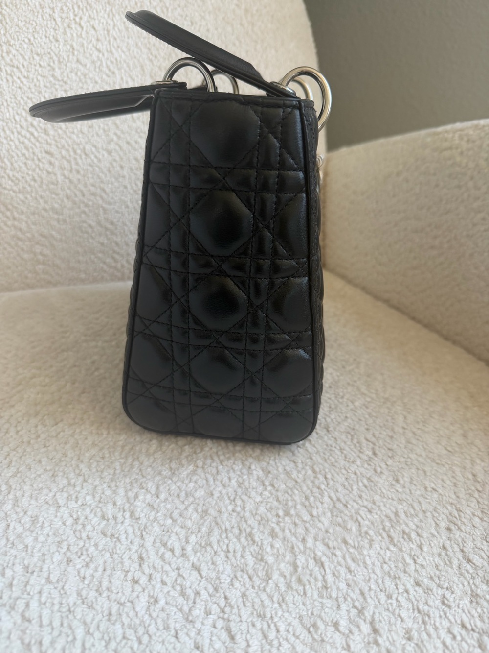Dior Black Quilted Leather Lady Dior Satchel with Silver 'CD' Charms medium size - Picture 9 of 17